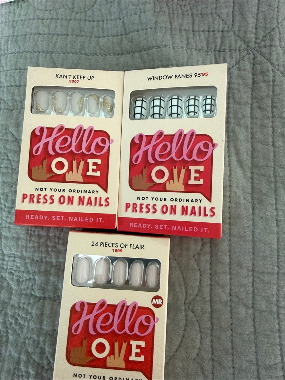Hello Love Press-On Nails - White & Black Grid Styles